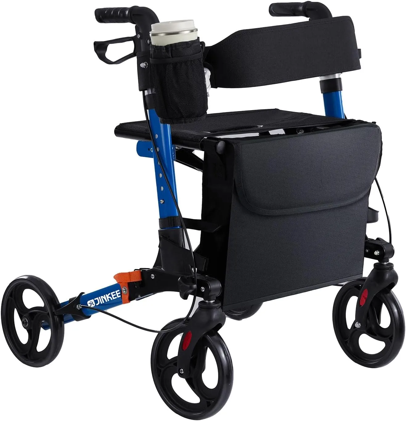 Heavy-Duty Folding Wheelchair - 330 lbs Weight Capacity, Adjustable Height, 8" All-Terrain Wheels | with Cup Holder & Breathable Seat, Portable Mobility Wheelchair for Seniors