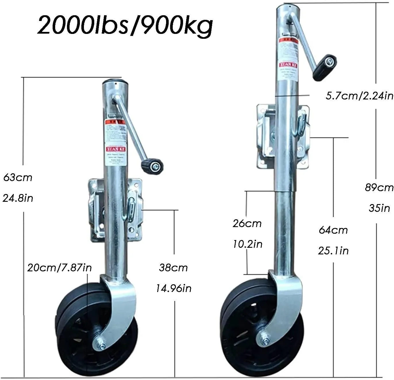 Heavy Duty Marine Swivel Trailer Jack - Boat Trailer Jack With Wheel, Trailer Support Wheel, 20cm Double Wheel, 900kg Capacity, 28cm Lifting, Galvanized Support Wheel, For Caravans, Boats ( Color : B