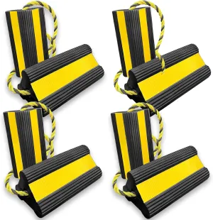Heavy-Duty Wheel Chocks, Rubber Wheel Block Non-Slip Base with 86 Inch Nylon Rope Yellow Reflective Tape, Tire Chocks for Travel Trailers Car Camper Truck(8, 8 Pack with 4 Ropes)