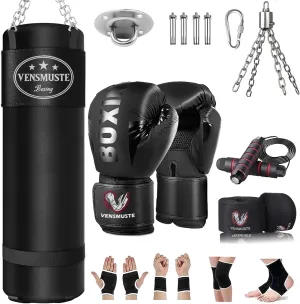 Heavy Punching Bag for Adults - Boxing Bag with 12oz Gloves - Perfect for MMA, Kickboxing, and Fitness Training - Durable Material with Chain - Unfilled
