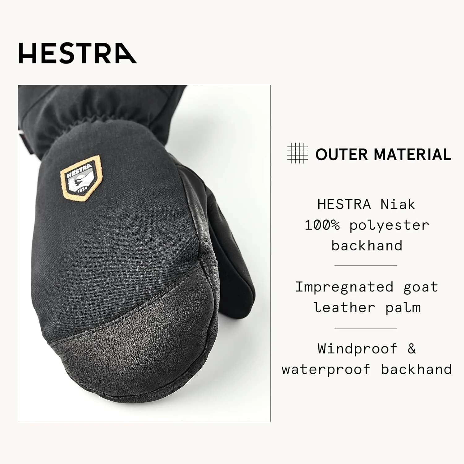Hestra Unisex CZone Mountain Mitt, Waterproof, Windproof Leather Alpine Ski Mittens for Men & Women