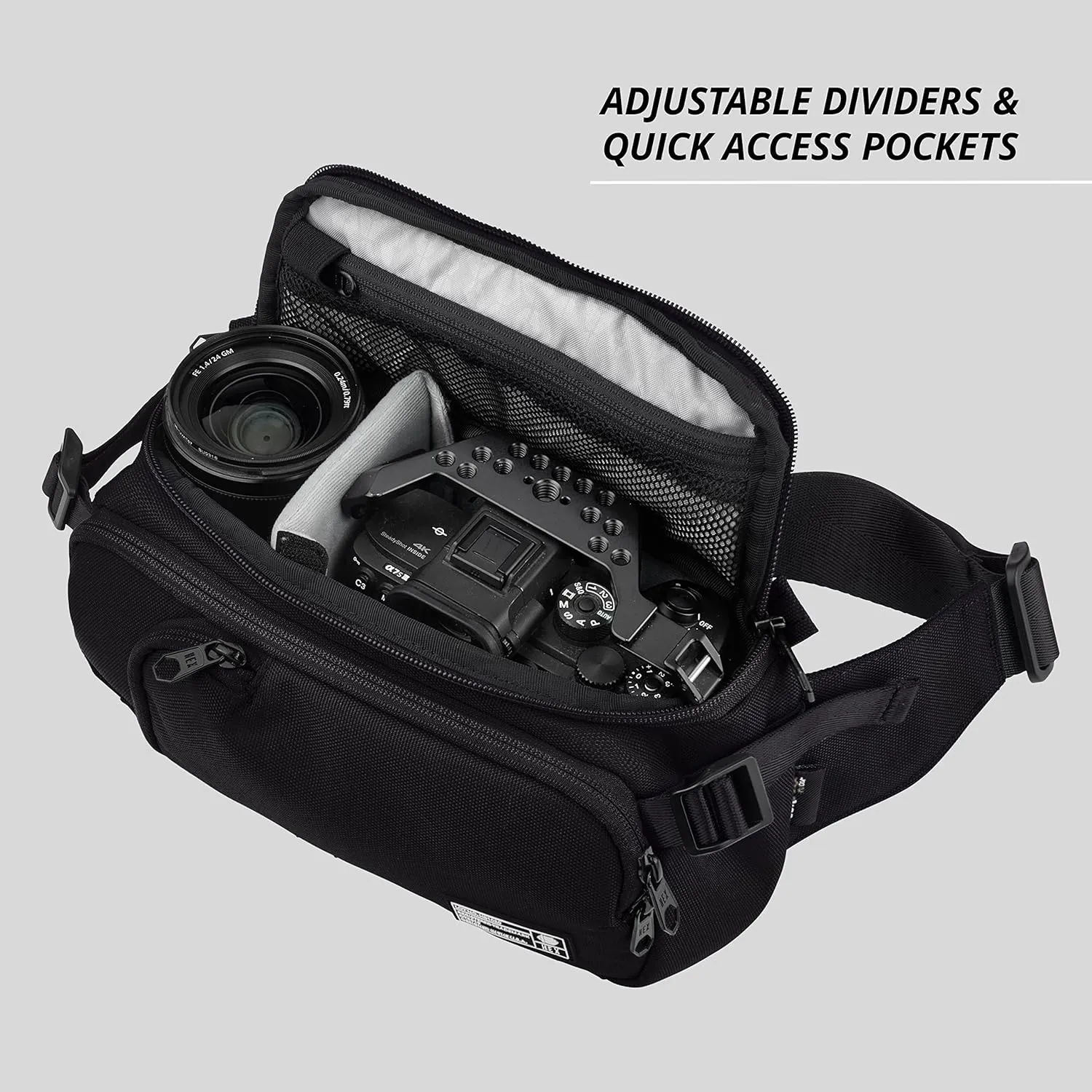 HEX Ranger Camera Mini Sling, Lightweight Water Resistant Mirrorless Camera Sling with YKK Zippers, Interior Dividers, Adjustable Load Straps & More, Glacier Camo