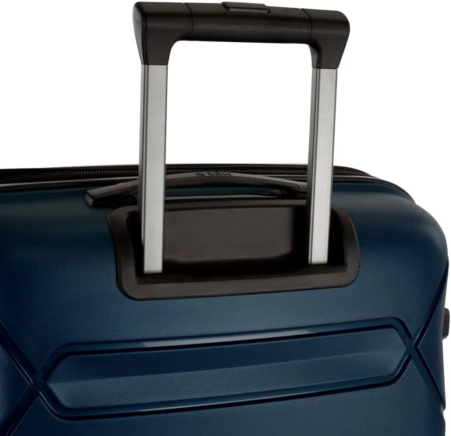 Heys Milos Durable and lightweight luggage, made with Duraflex impact-resistant material, TSA Combination Lock, Dual Spinner Wheels, and Expandable, Navy, 26-Inch, Medium Check-In