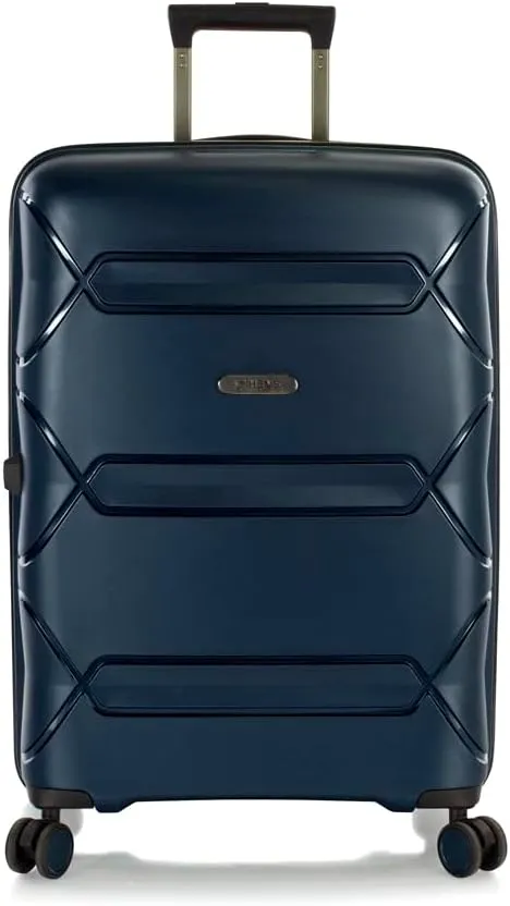 Heys Milos Durable and lightweight luggage, made with Duraflex impact-resistant material, TSA Combination Lock, Dual Spinner Wheels, and Expandable, Navy, 26-Inch, Medium Check-In