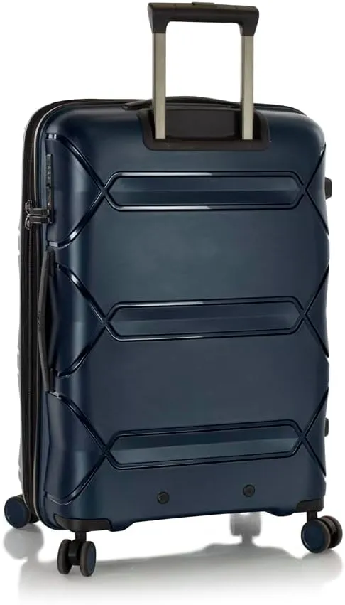 Heys Milos Durable and lightweight luggage, made with Duraflex impact-resistant material, TSA Combination Lock, Dual Spinner Wheels, and Expandable, Navy, 26-Inch, Medium Check-In