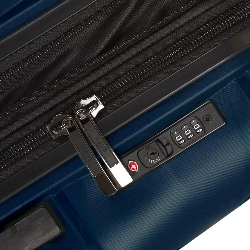 Heys Milos Durable and lightweight luggage, made with Duraflex impact-resistant material, TSA Combination Lock, Dual Spinner Wheels, and Expandable, Navy, 26-Inch, Medium Check-In
