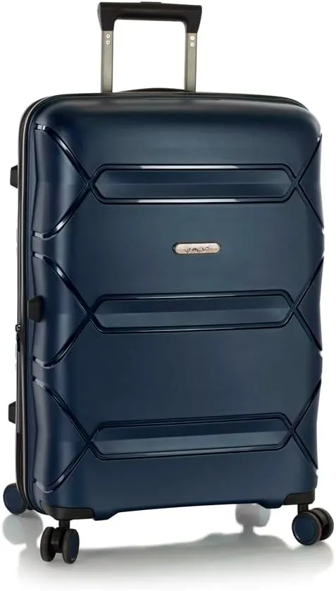 Heys Milos Durable and lightweight luggage, made with Duraflex impact-resistant material, TSA Combination Lock, Dual Spinner Wheels, and Expandable, Navy, 26-Inch, Medium Check-In