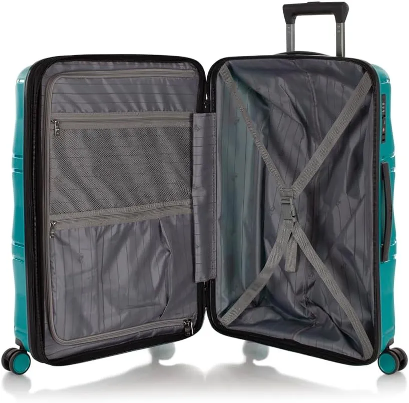 Heys Milos Durable and lightweight luggage, made with Duraflex impact-resistant material, TSA Combination Lock, Dual Spinner Wheels, and Expandable, Teal, 30-Inch Checked-Large