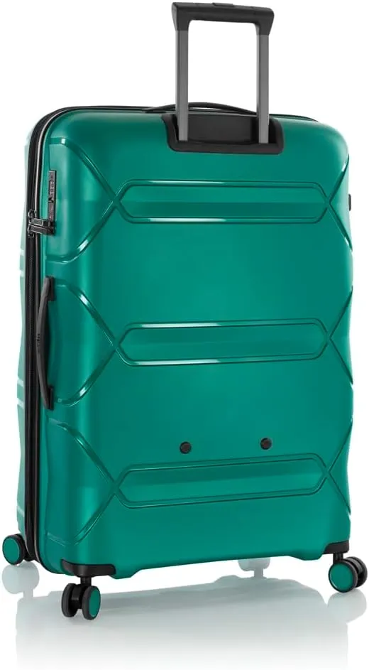 Heys Milos Durable and lightweight luggage, made with Duraflex impact-resistant material, TSA Combination Lock, Dual Spinner Wheels, and Expandable, Teal, 30-Inch Checked-Large