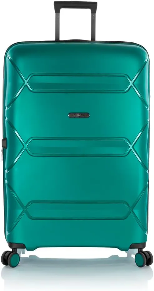 Heys Milos Durable and lightweight luggage, made with Duraflex impact-resistant material, TSA Combination Lock, Dual Spinner Wheels, and Expandable, Teal, 30-Inch Checked-Large