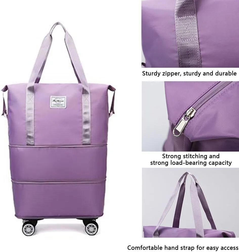 High-Capacity Foldable Travel Bag with Spinner Wheels Expandable Foldable Duffel Bag Detachable Rolling Wheels Travel Bag Carry on Duffel Bag for Men Women Lightweight Suitcases ﻿