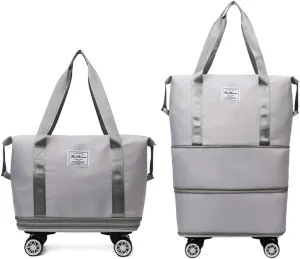 High-Capacity Foldable Travel Bag with Spinner Wheels Expandable Foldable Duffel Bag Detachable Rolling Wheels Travel Bag Carry on Duffel Bag for Men Women Lightweight Suitcases ﻿