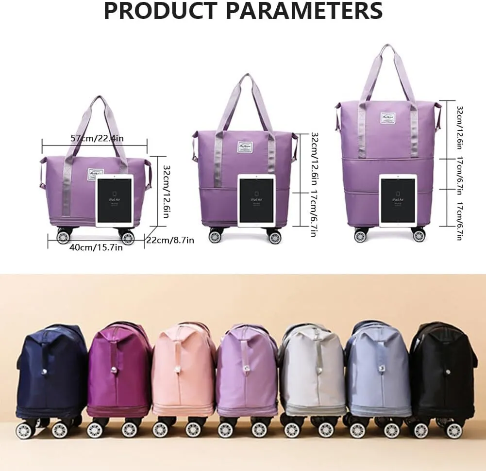 High-Capacity Foldable Travel Bag with Spinner Wheels Expandable Foldable Duffel Bag Detachable Rolling Wheels Travel Bag Carry on Duffel Bag for Men Women Lightweight Suitcases ﻿