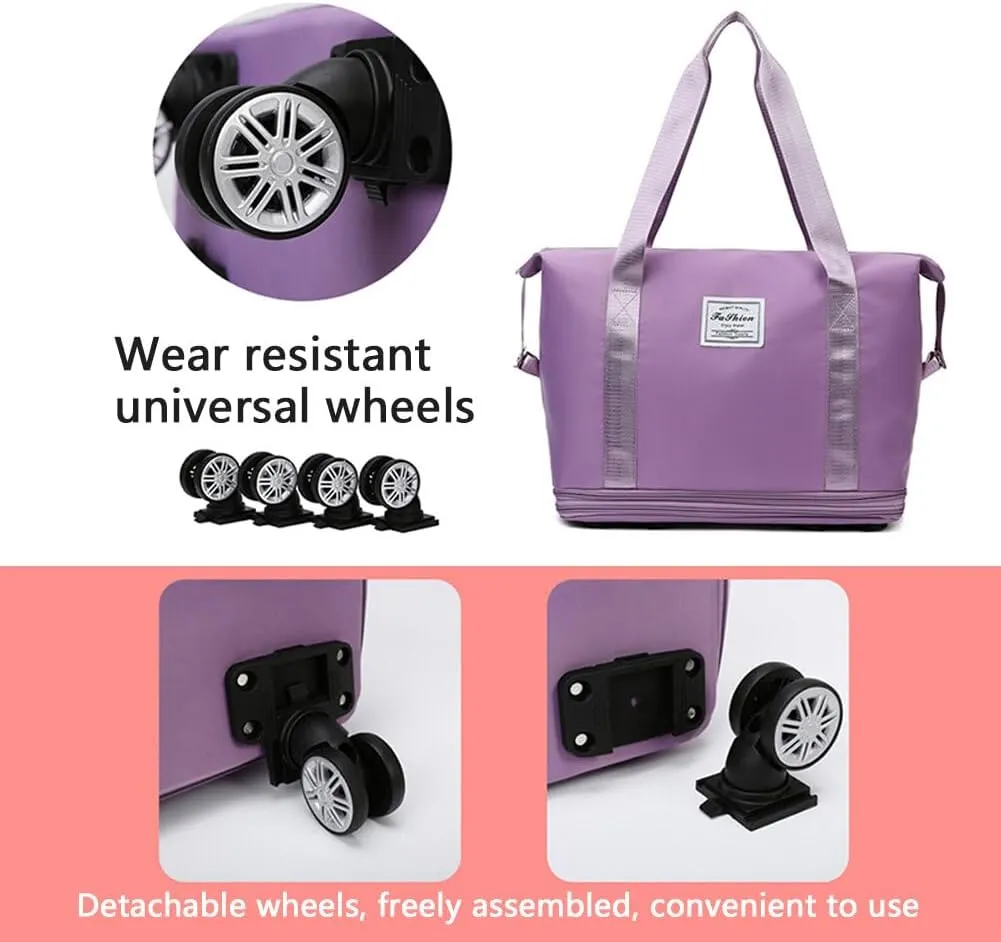 High-Capacity Foldable Travel Bag with Spinner Wheels Expandable Foldable Duffel Bag Detachable Rolling Wheels Travel Bag Carry on Duffel Bag for Men Women Lightweight Suitcases ﻿