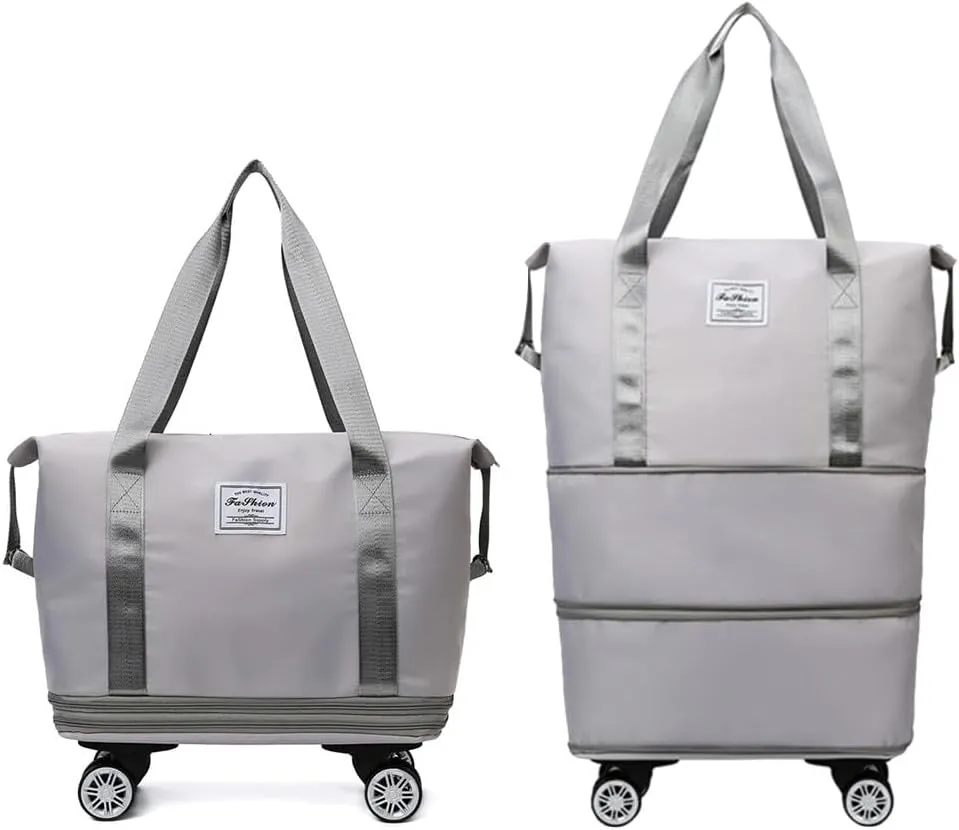 High-Capacity Foldable Travel Bag with Spinner Wheels Expandable Foldable Duffel Bag Detachable Rolling Wheels Travel Bag Carry on Duffel Bag for Men Women Lightweight Suitcases ﻿