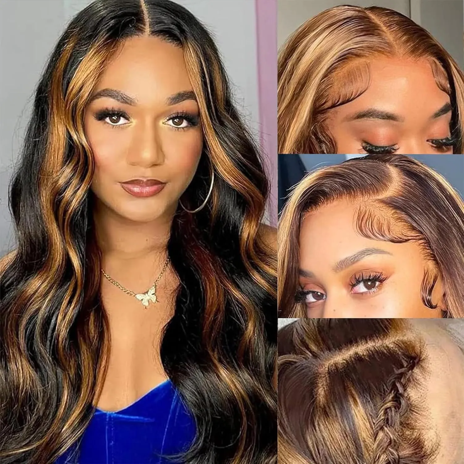 Highlight Lace Front Wig Human Hair 26 Inch 13x4 Body Wave Ombre Lace Front Wig Human Hair 1/27 Body Wave 200 Density Colored