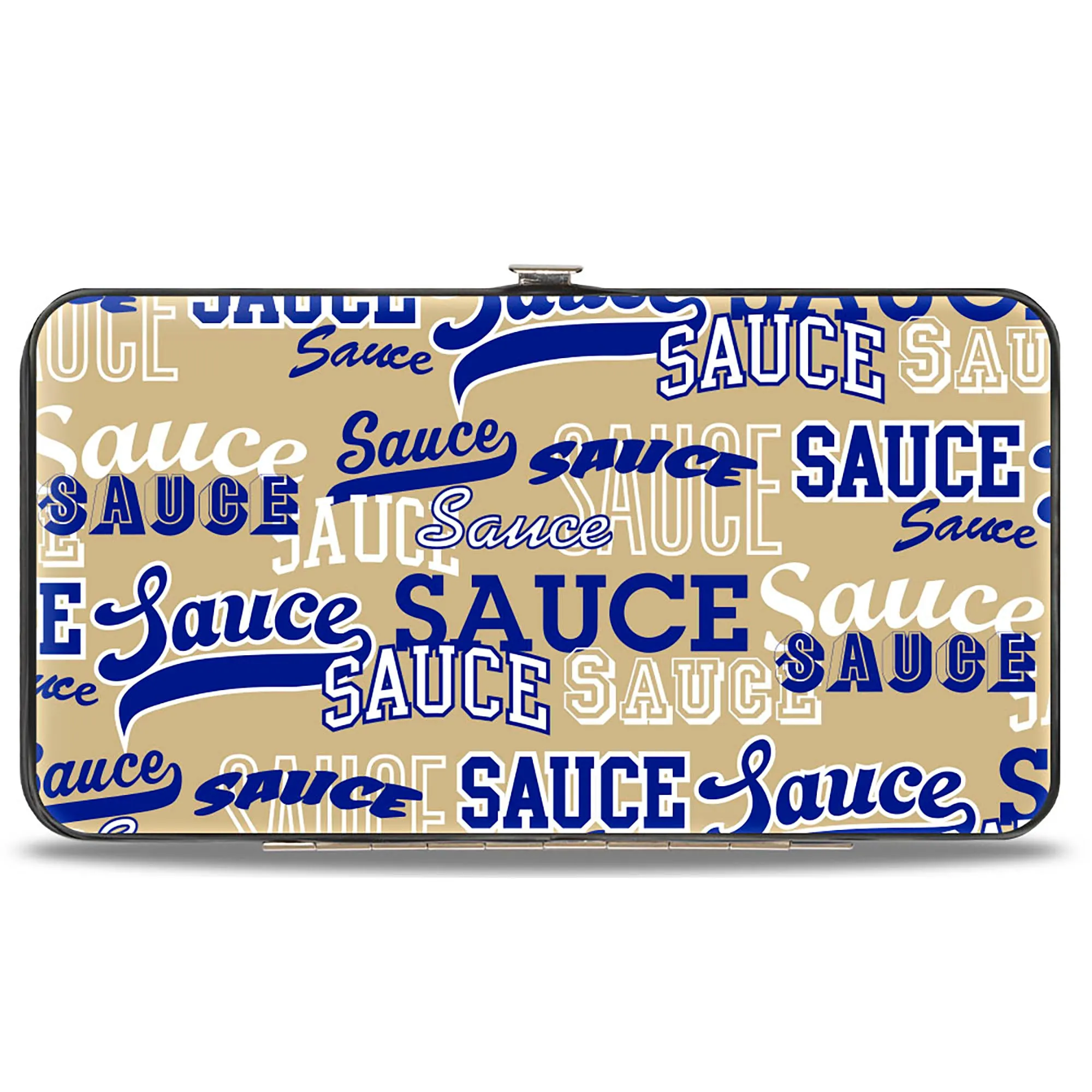 Hinged Wallet - SAUCE Typography Collage Tan/White/Blue
