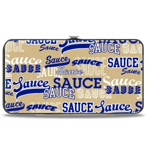 Hinged Wallet - SAUCE Typography Collage Tan/White/Blue