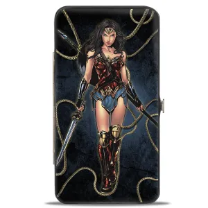 Hinged Wallet - Wonder Woman 2017 Standing Swords Pose   Icon/Lasso of Truth Blues/Golds