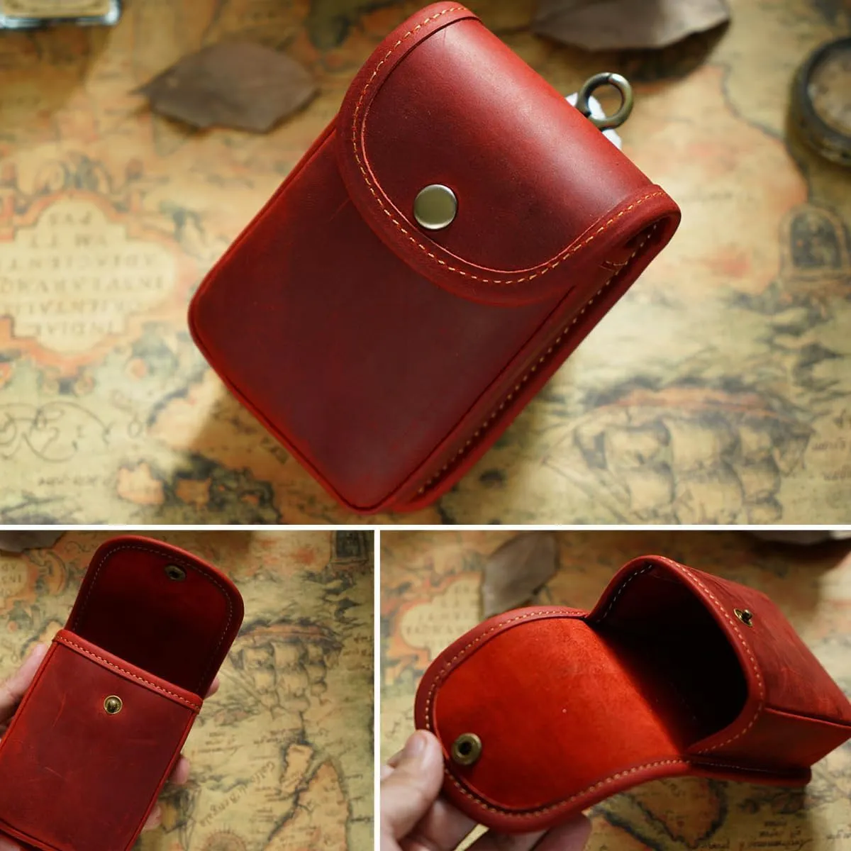 Holster Pouch, Leather Double Deck Playing Card Case Fits Poker and Bridge Size Cards, Durable Leather EDC Waist Bag for Coins, Car Keys, Headphones