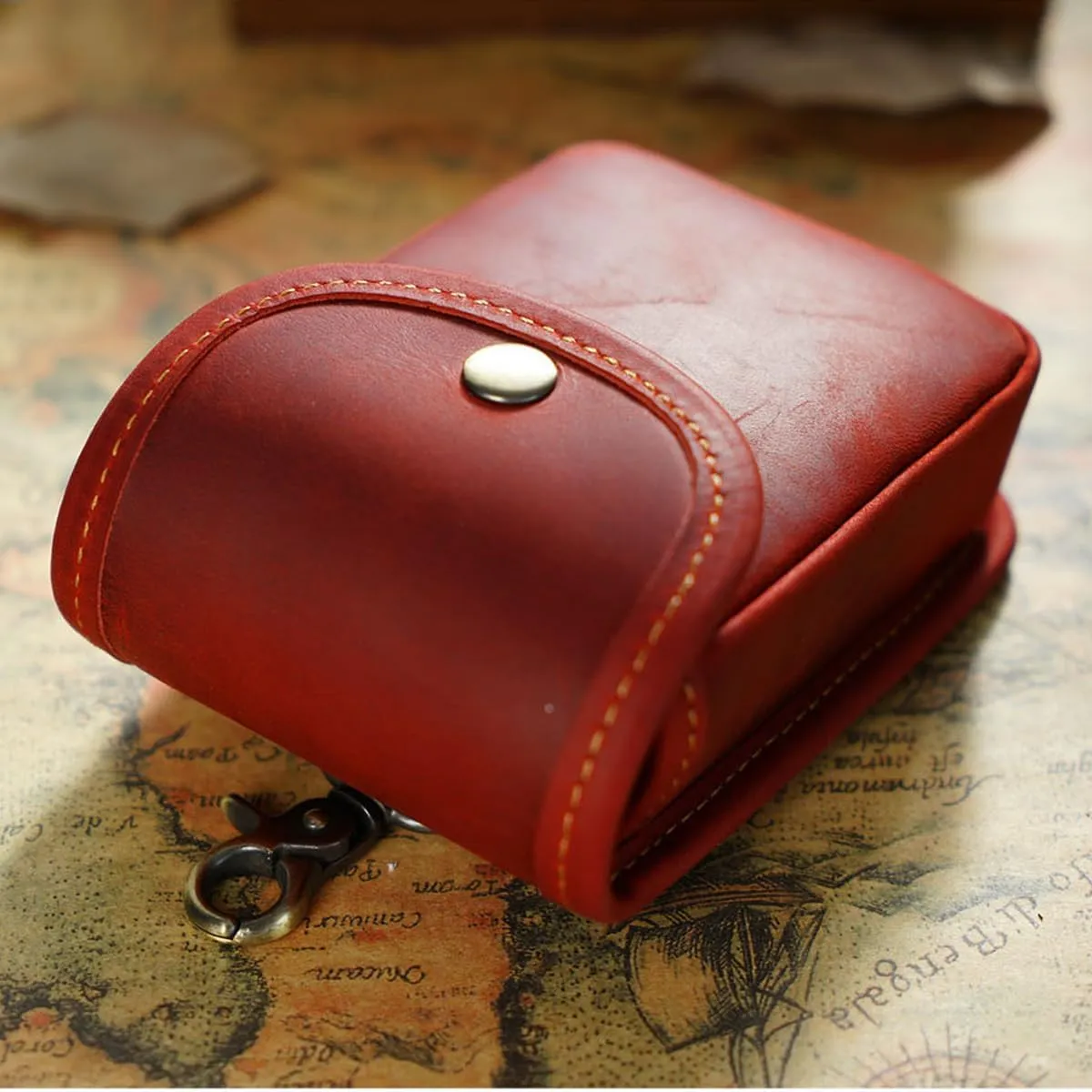 Holster Pouch, Leather Double Deck Playing Card Case Fits Poker and Bridge Size Cards, Durable Leather EDC Waist Bag for Coins, Car Keys, Headphones