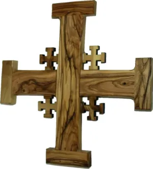 Holy Land Market Olive Wood Jerusalem Cross - 9 Inch Large Crusader Catholic Cross from the Holy Land