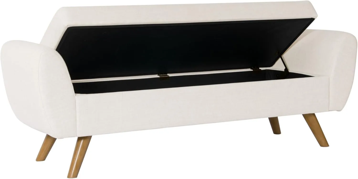 HomePop Modern Storage Bench with Wood Legs Home Décor|Bench with Storage for Living Room & Bedroom - Cream Textured Woven