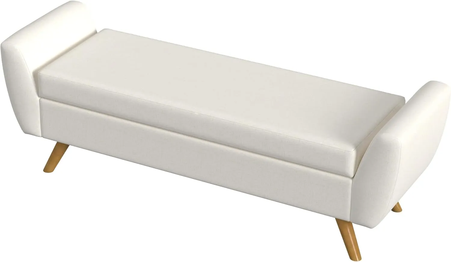 HomePop Modern Storage Bench with Wood Legs Home Décor|Bench with Storage for Living Room & Bedroom - Cream Textured Woven