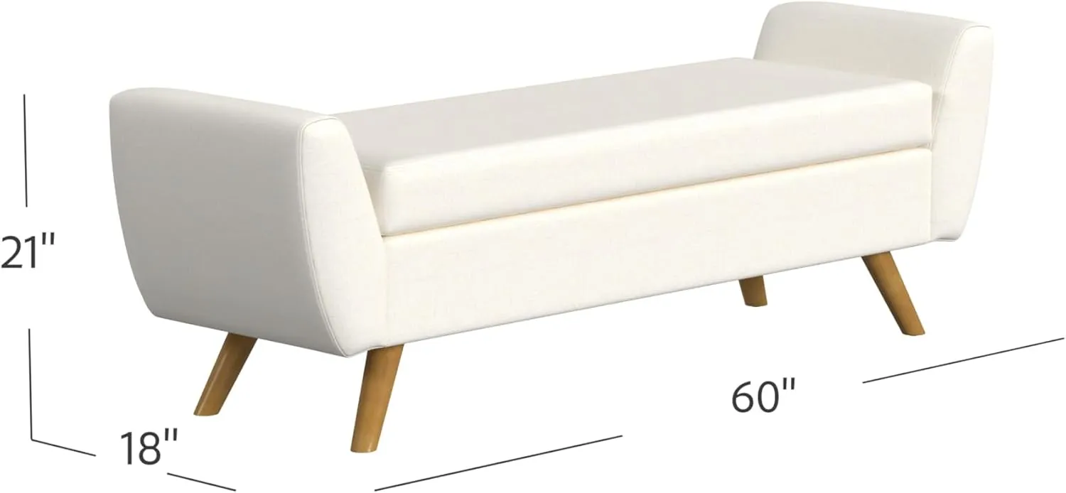 HomePop Modern Storage Bench with Wood Legs Home Décor|Bench with Storage for Living Room & Bedroom - Cream Textured Woven