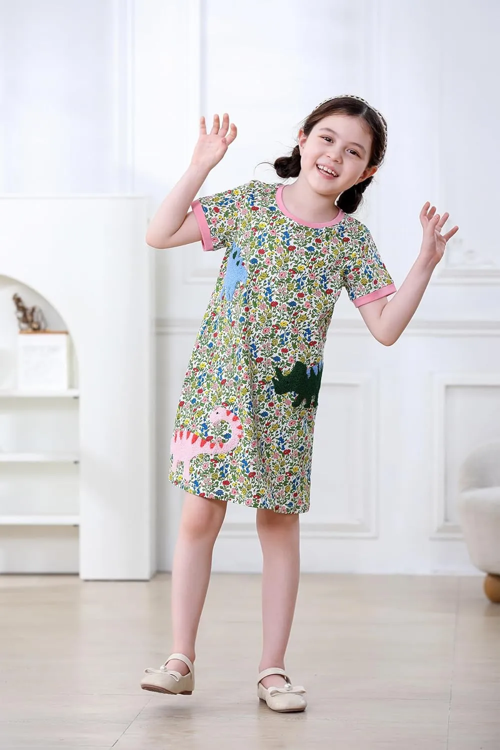 Hongshilian Little Girls Casual Cotton Dress Cartoon Print Short Sleeve Summer T-Shirt Skirt Dresses