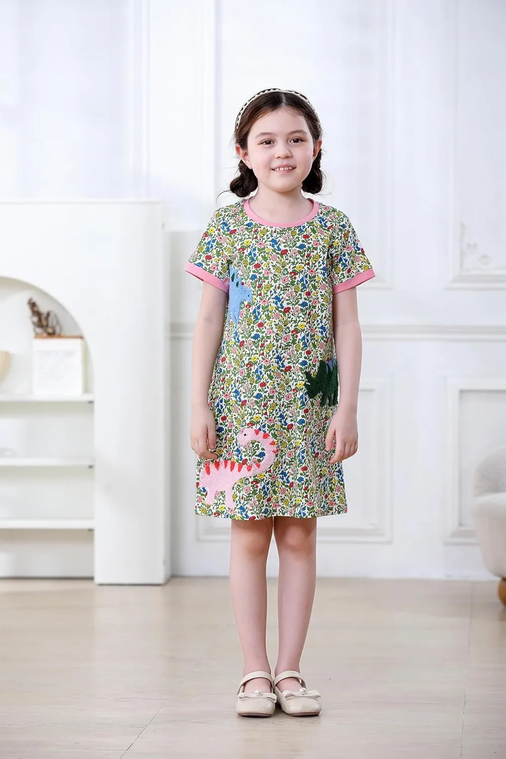 Hongshilian Little Girls Casual Cotton Dress Cartoon Print Short Sleeve Summer T-Shirt Skirt Dresses
