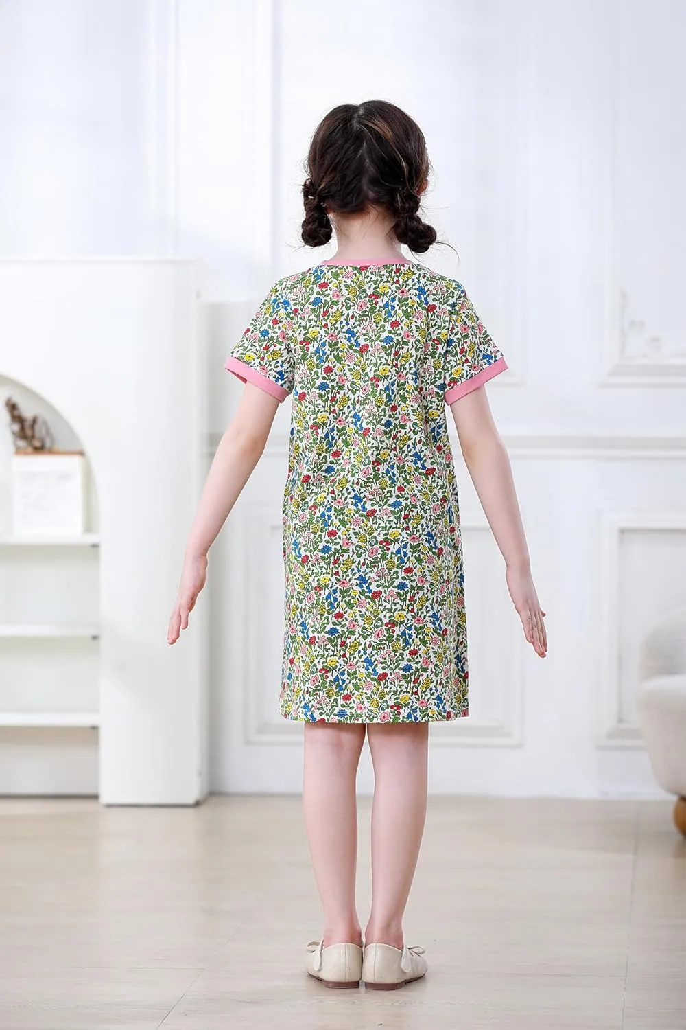 Hongshilian Little Girls Casual Cotton Dress Cartoon Print Short Sleeve Summer T-Shirt Skirt Dresses