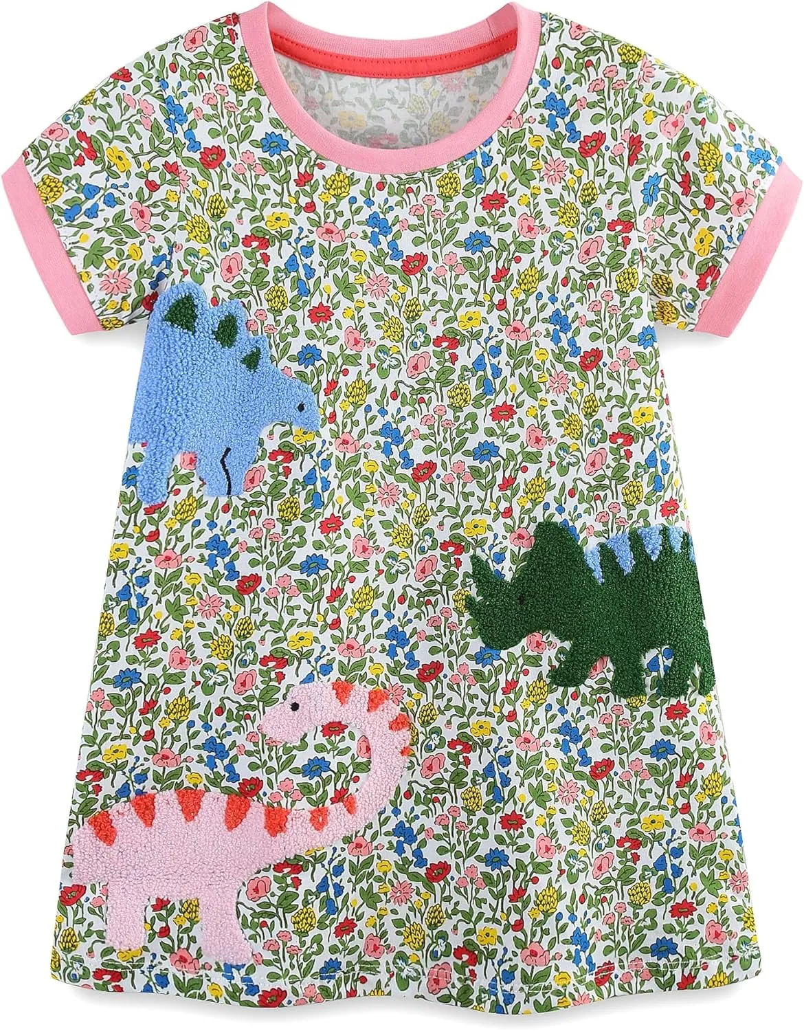 Hongshilian Little Girls Casual Cotton Dress Cartoon Print Short Sleeve Summer T-Shirt Skirt Dresses