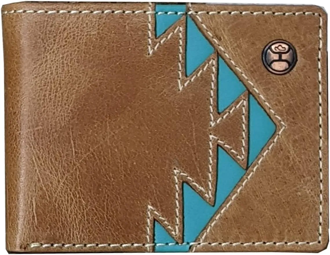 HOOEY Bi-Fold Leather Men's Wallet (Aztec - Turquoise)