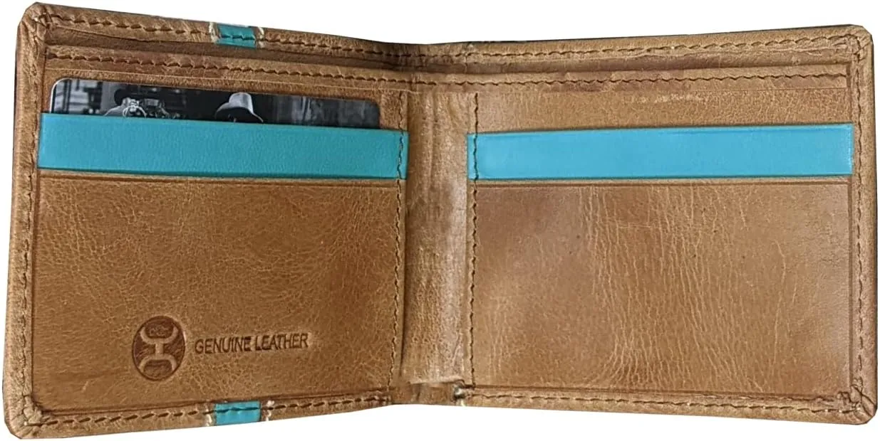 HOOEY Bi-Fold Leather Men's Wallet (Aztec - Turquoise)