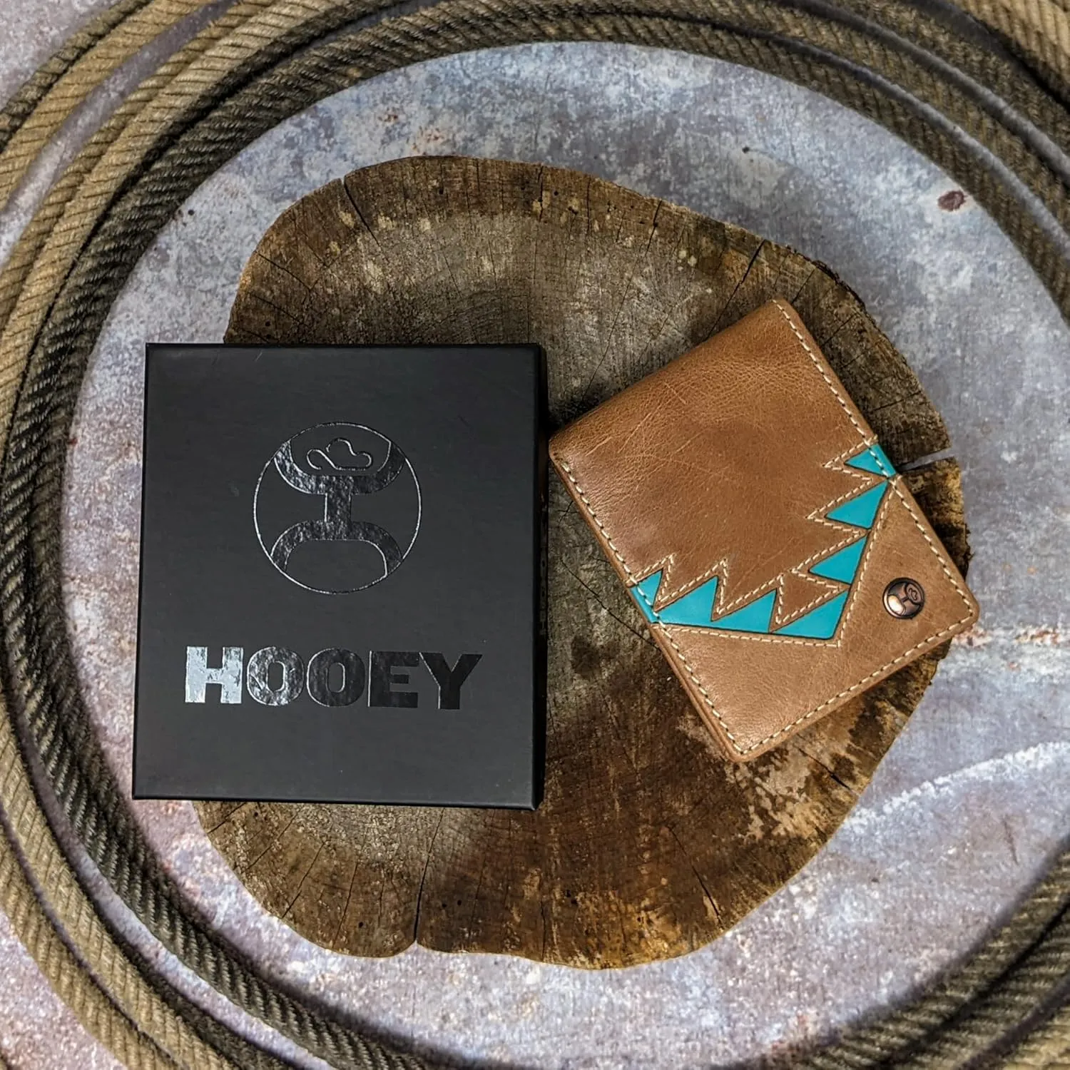 HOOEY Bi-Fold Leather Men's Wallet (Aztec - Turquoise)