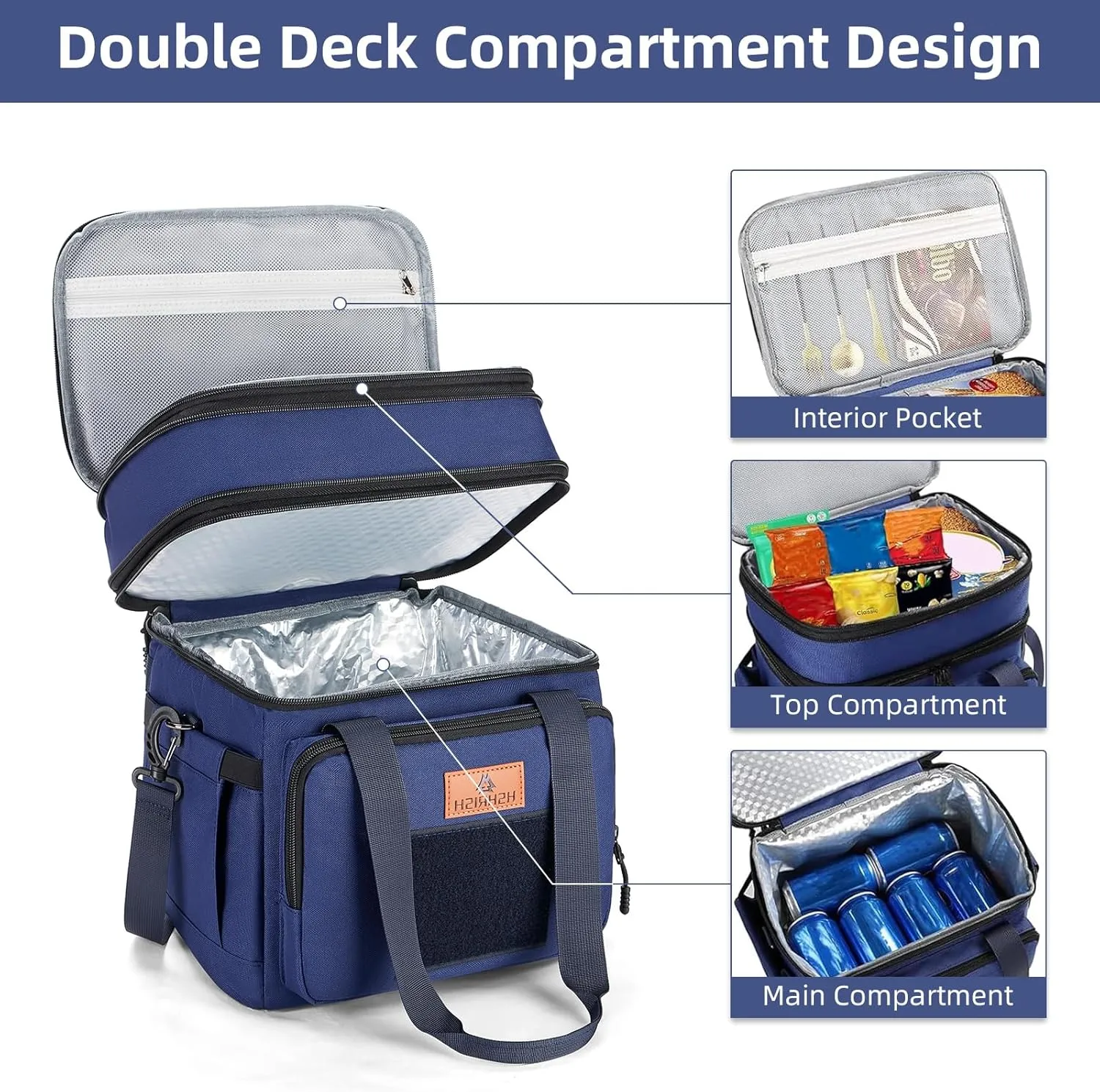 HSHRISH Tactical Lunch Box, Expandable Insulated Large Lunch Bag, Heavy Duty Waterproof Leakproof Cooler Bag for Adults/Men/Work Outdoor Picnic Day Trips, 20 Can/15 L, Blue