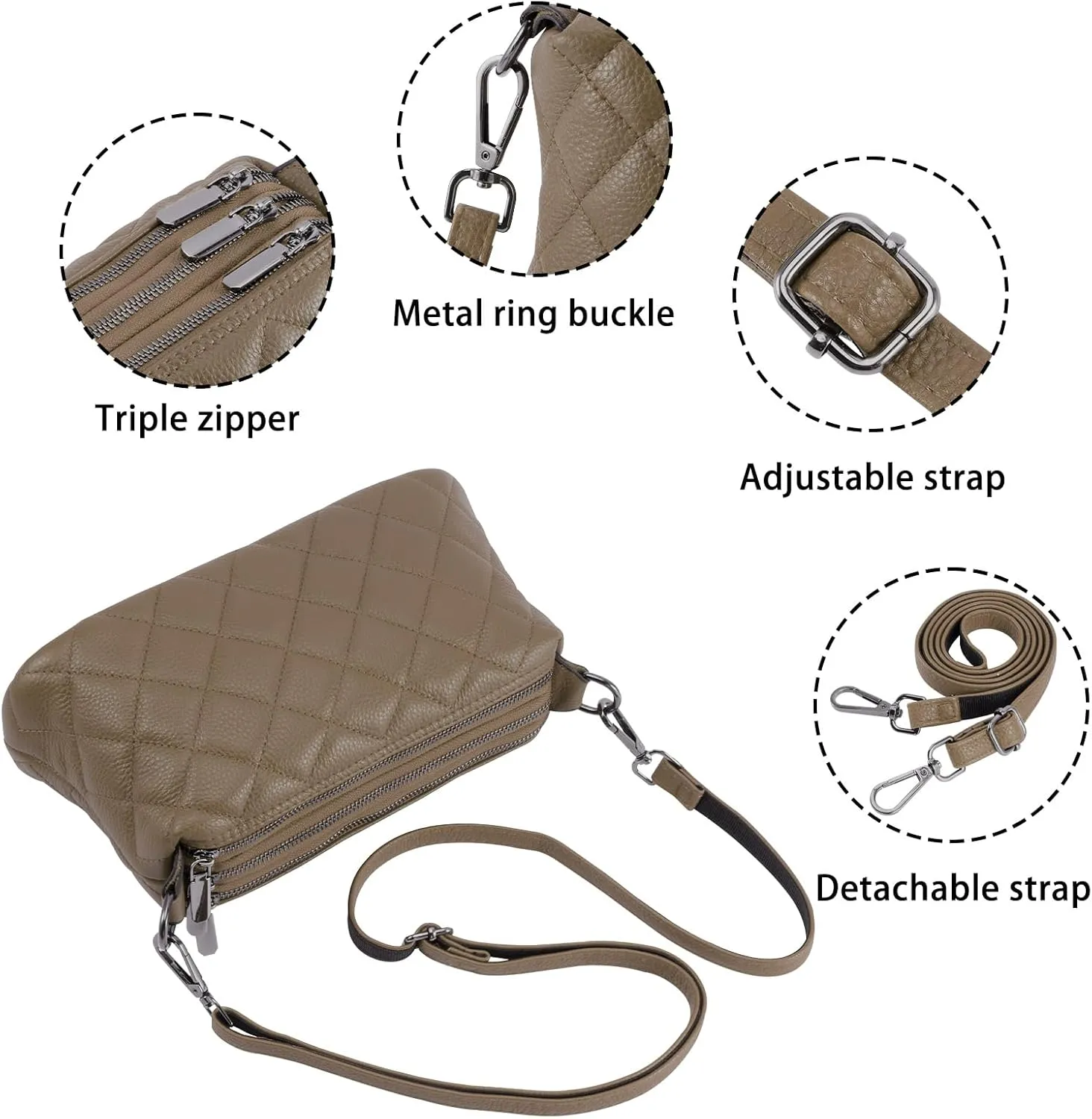 HUA ANGEL Crossbody Purses for Women, Leather Shoulder Handbags Sling Bag Crossboby Bags Triple Zipper Multi Pockets Purses
