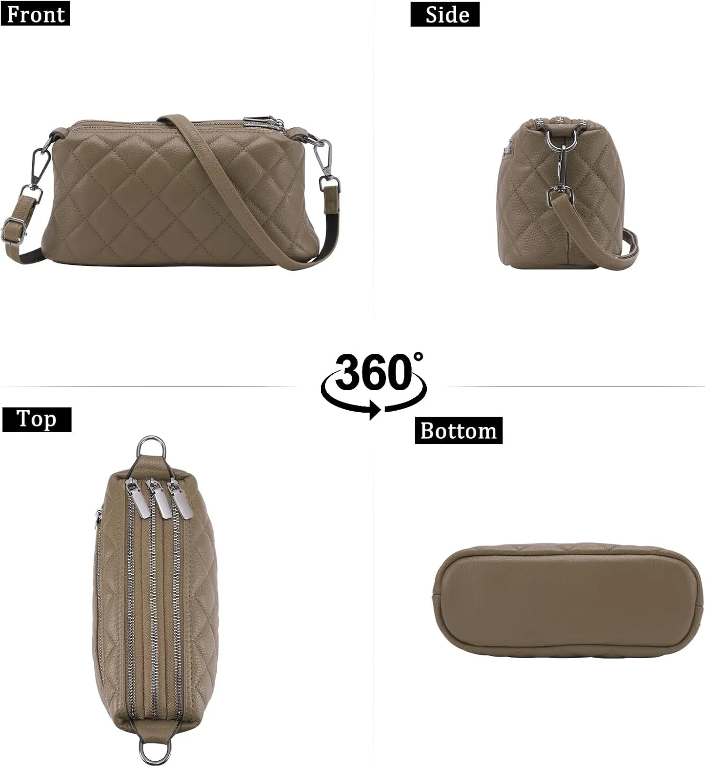 HUA ANGEL Crossbody Purses for Women, Leather Shoulder Handbags Sling Bag Crossboby Bags Triple Zipper Multi Pockets Purses
