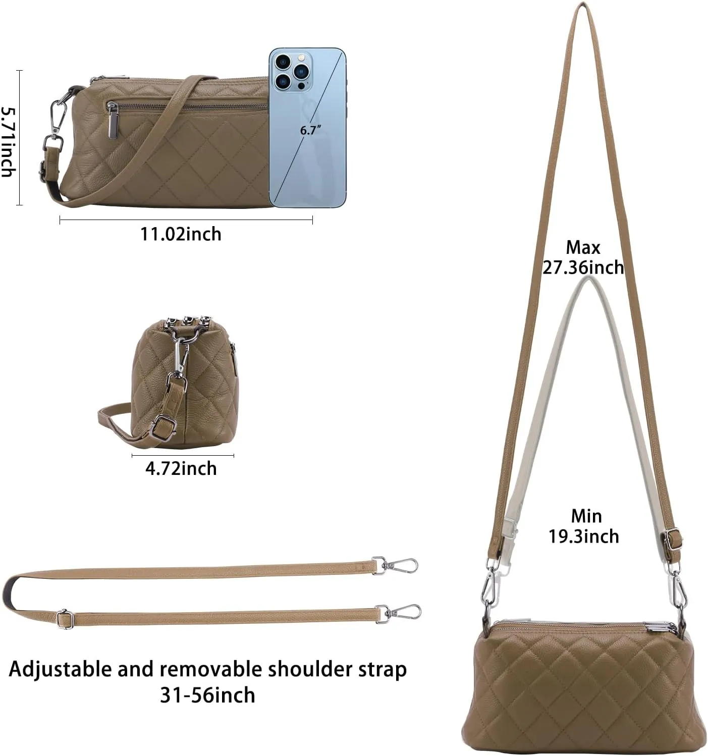 HUA ANGEL Crossbody Purses for Women, Leather Shoulder Handbags Sling Bag Crossboby Bags Triple Zipper Multi Pockets Purses