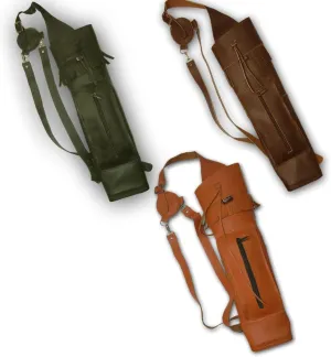 Hunting Archery, Indoor Outdoor Sports, Recurve/Compound/Longbow Traditional Full Grain Finished Tanned Leather Shoulder Back Arrow Holder, Quiver, Bag.