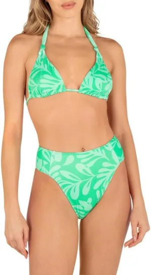 Hurley Women's Juniors' Tropical-Print Triangle Bikini Top (Jade, Medium)