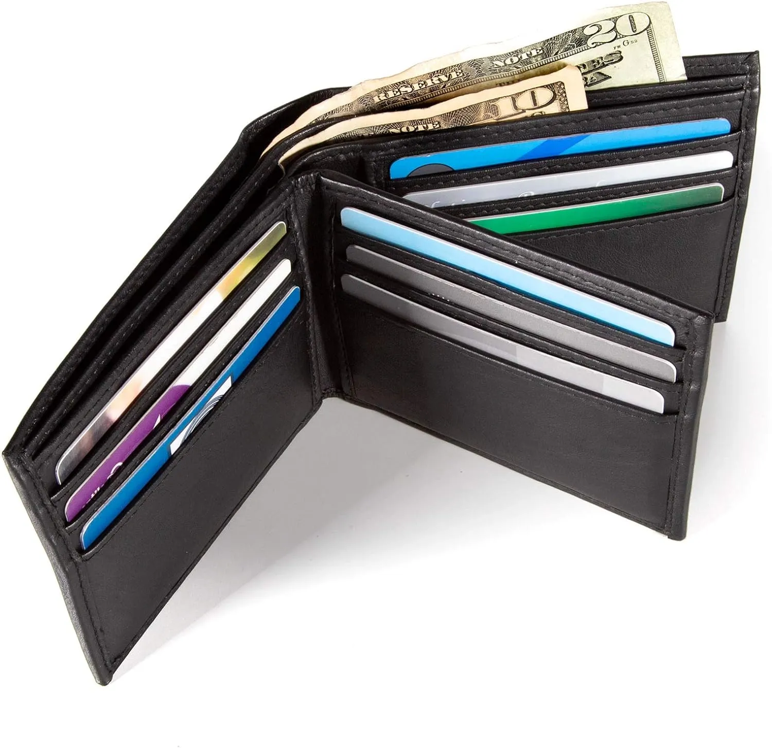 ID Stronghold Extra Capacity Bifold Wallet for Men - RFID Blocking Genuine Leather Wallet