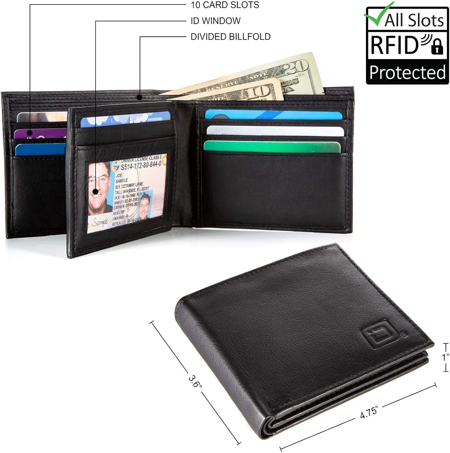 ID Stronghold Extra Capacity Bifold Wallet for Men - RFID Blocking Genuine Leather Wallet