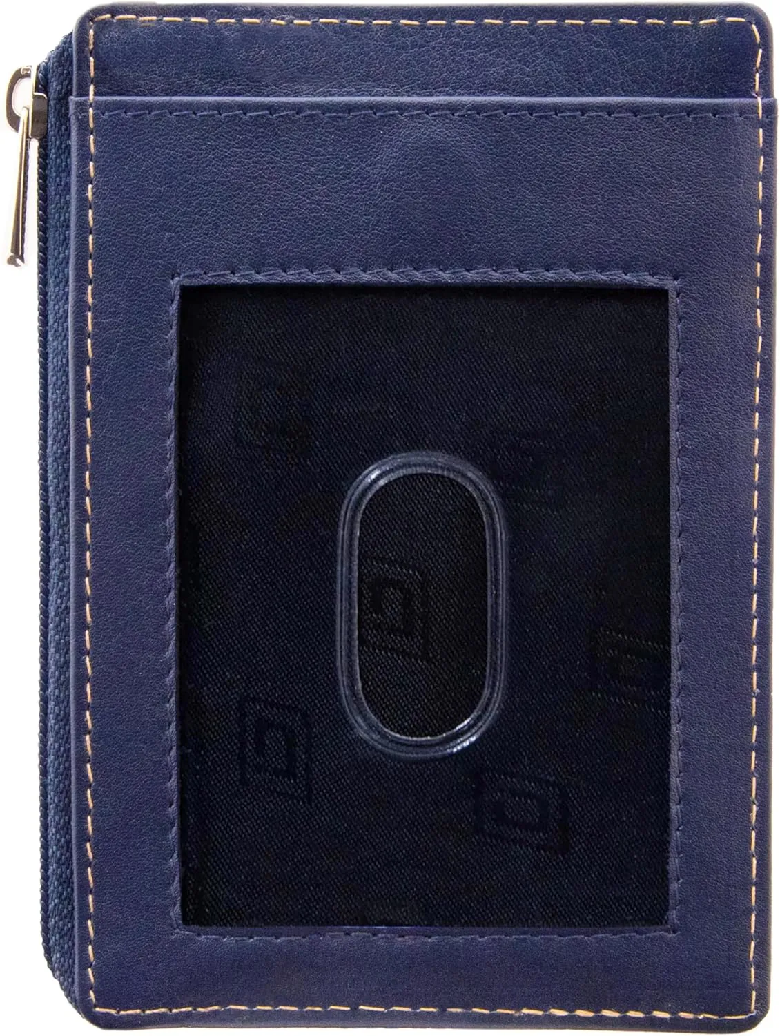 ID Stronghold RFID Front Pocket Wallet Mini Minimalist Wallet Slim Wallet Genuine Leather with Zipper (Blue)