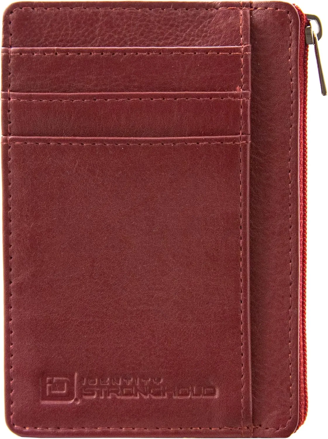 ID STRONGHOLD RFID Front Pocket Wallet Mini Minimalist Wallet Slim Wallet Genuine Leather with Zipper , Red , Small