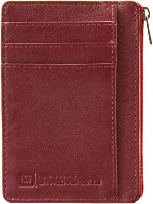 ID STRONGHOLD RFID Front Pocket Wallet Mini Minimalist Wallet Slim Wallet Genuine Leather with Zipper , Red , Small