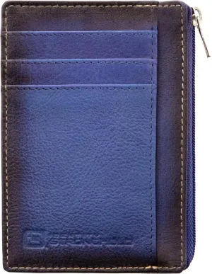 ID STRONGHOLD RFID Front Pocket Wallet Mini Minimalist Wallet Slim Wallet Genuine Leather with Zipper , Royal Blue , Small