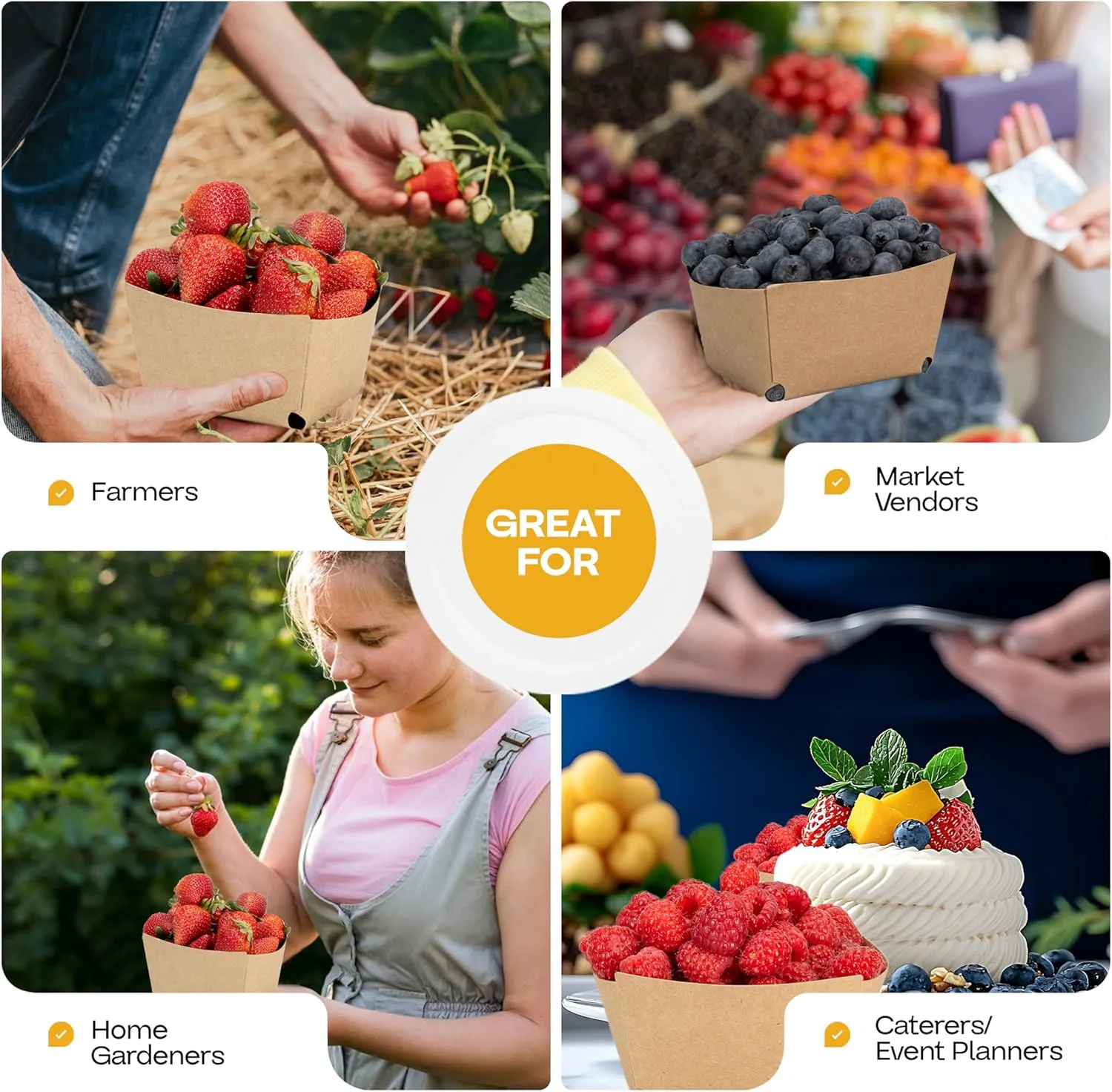IDL Packaging Pint Berry Basket, Brown (Pack of 100) - Strong and Food-Safe Cardboard Containers for Freezing or Storing Small Fruits - Perfect Farmers Market Supplies