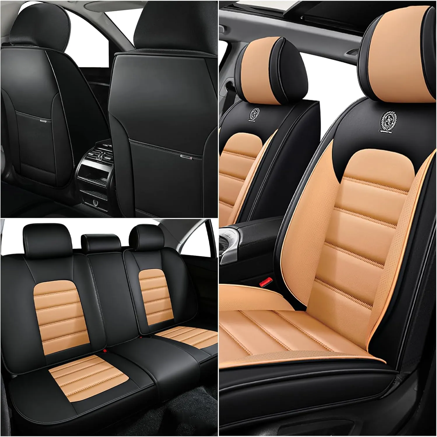 ILMO Leather Seat Cover for Jeep Wrangler JK JL 2/4 Door 2007-2024 Unlimited X Rubicon 392 Sahara Willys Sport High Altitude, Compatible Airbag Car Seat Cover (Black&Orange, 2 Front Seat)
